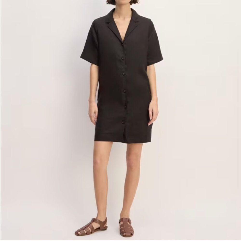 * NEW Everlane Linen Workwear Dress Black Small Minimalist - Picture 2 of 6